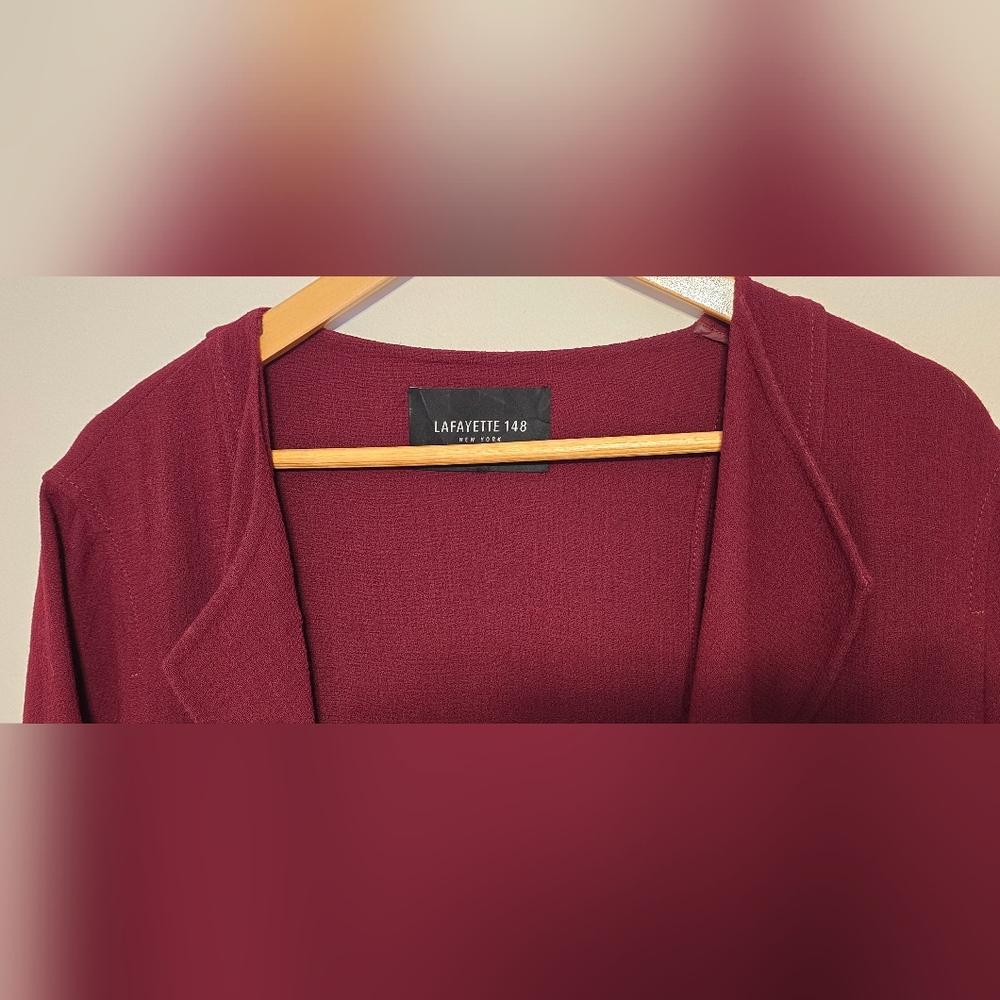 Lafayette 148 New York 100% Wool Overcoat with pockets, burgundy, size L, EUC - Picture 3 of 6